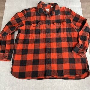 [XL]Levi's Orange and Black Relax Fit Plaid Checkered Flannel Shirt